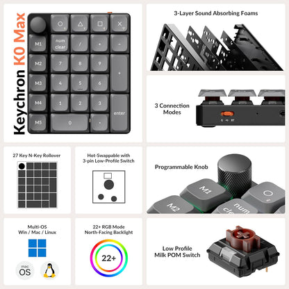 Teclado Numérico Keychron K0 Max RGB Inalámbrico K0M-H3