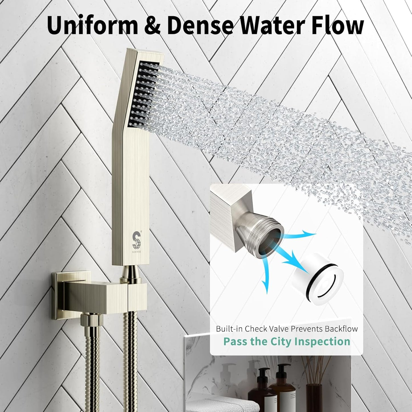 Sistema de ducha de níquel cepillado de 12", con cuerpo de valvula.