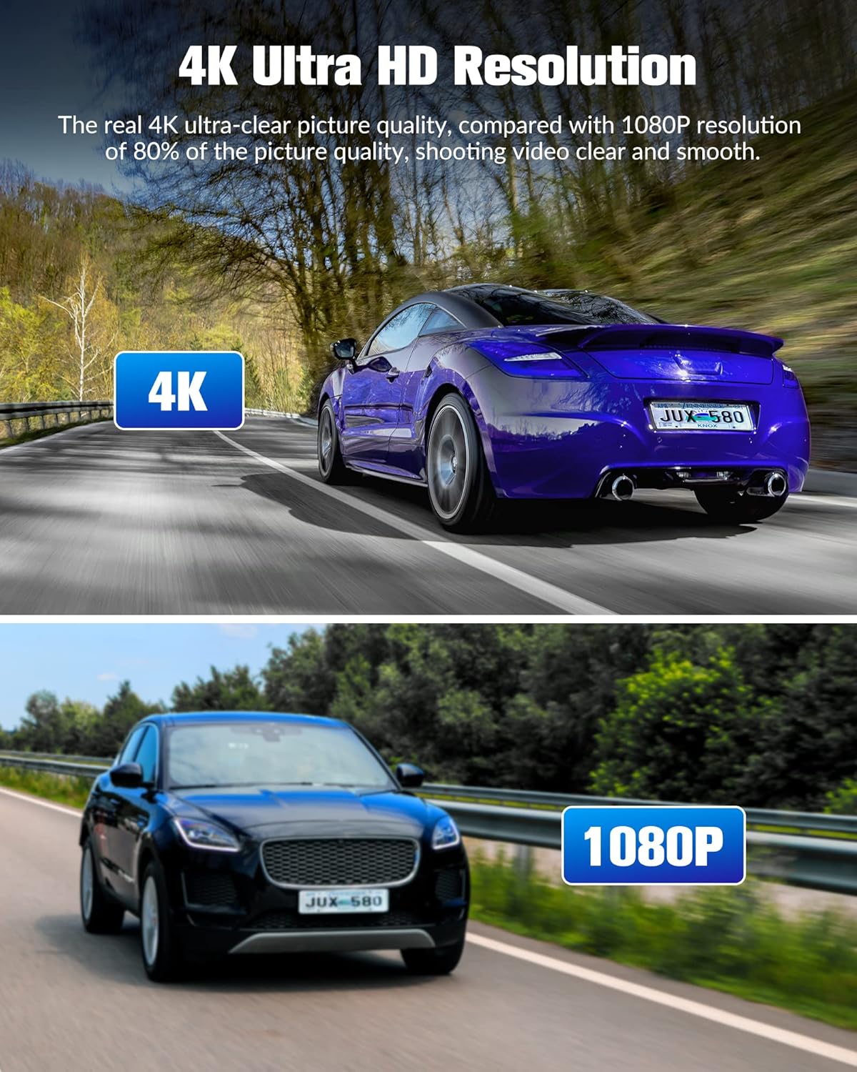 Cámara de tablero Azacvb para autos, 4K UHD completo.