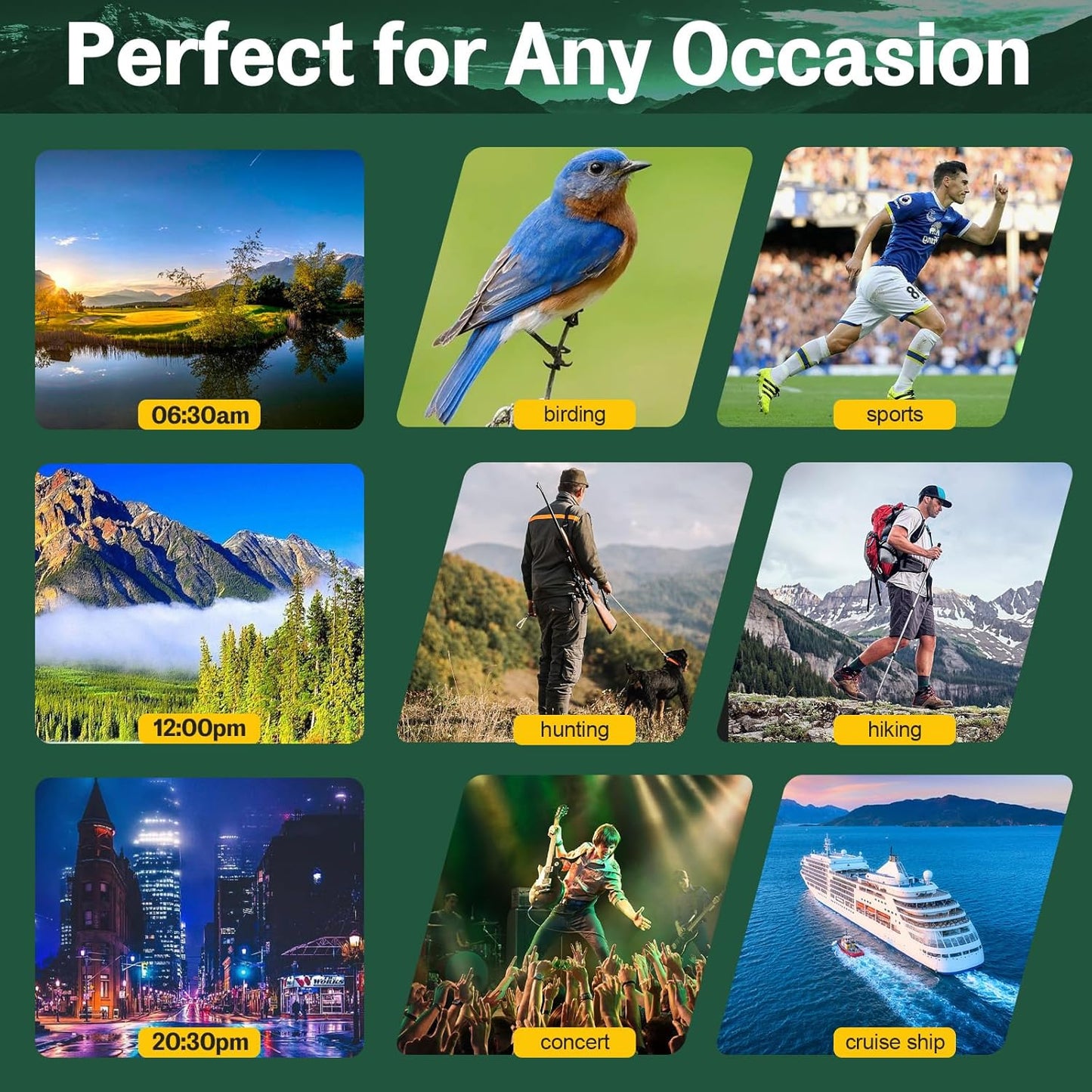 Occer vista grande de alta potencia binoculares, Prismaticos compactos de 15x30.