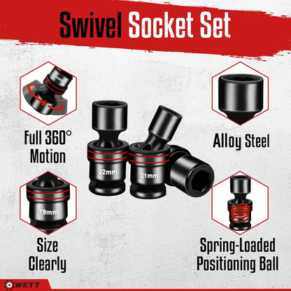 Juego de llaves Wett HZ03901, 18 pzs  1/2" giratorias 10-24mm