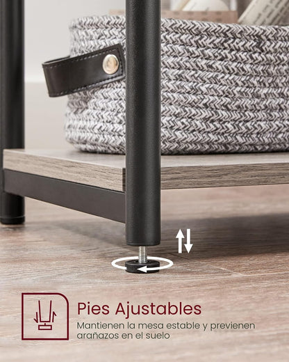 Mesa Auxiliar VASAGLE 3 Niveles Buró de Noche Industrial Beige Grisáceo
