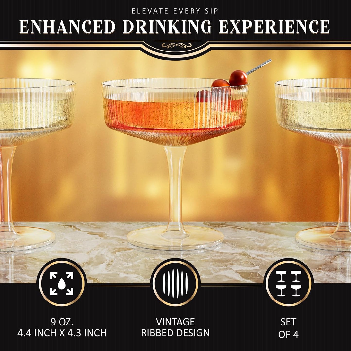 Juego de 4 copas de champán para café, cóctel vintage