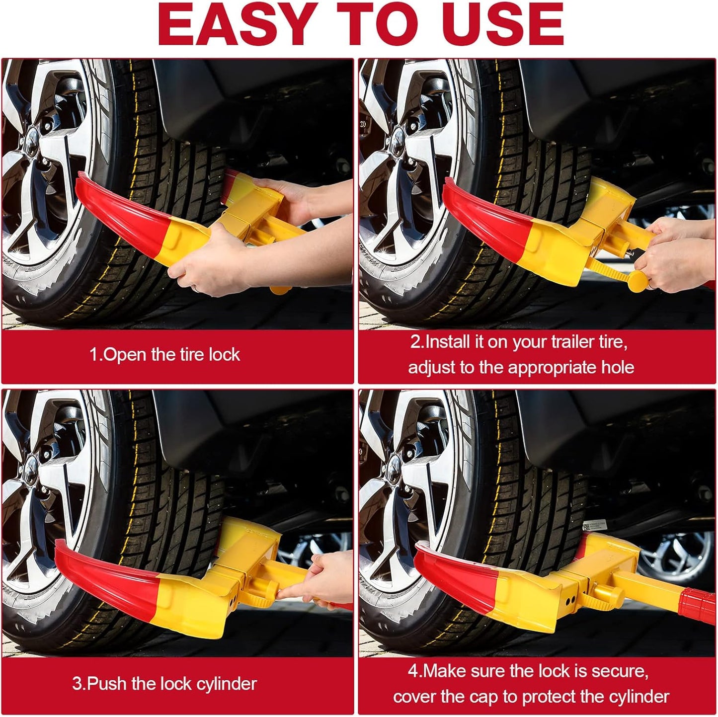 Bloqueo de rueda para coches, cerradura de rueda de remolque resistente