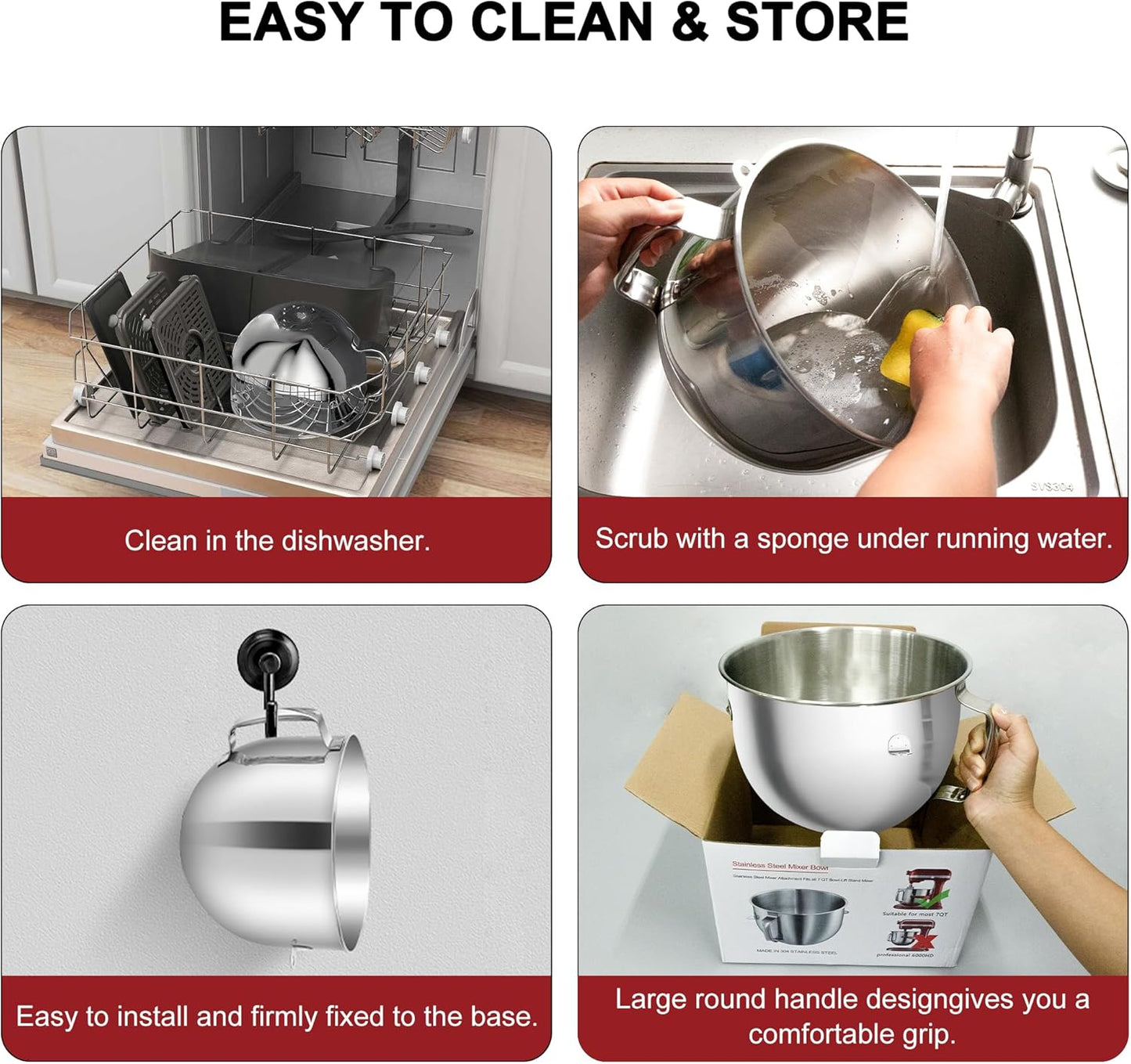 Cuenco mezclador de acero inoxidable de 7 qt compatible con Kitchenaid