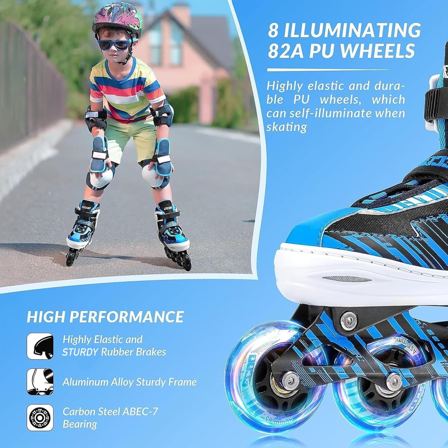 Patines en línea ajustables para niños y niñas con ruedas iluminadas. ECOO