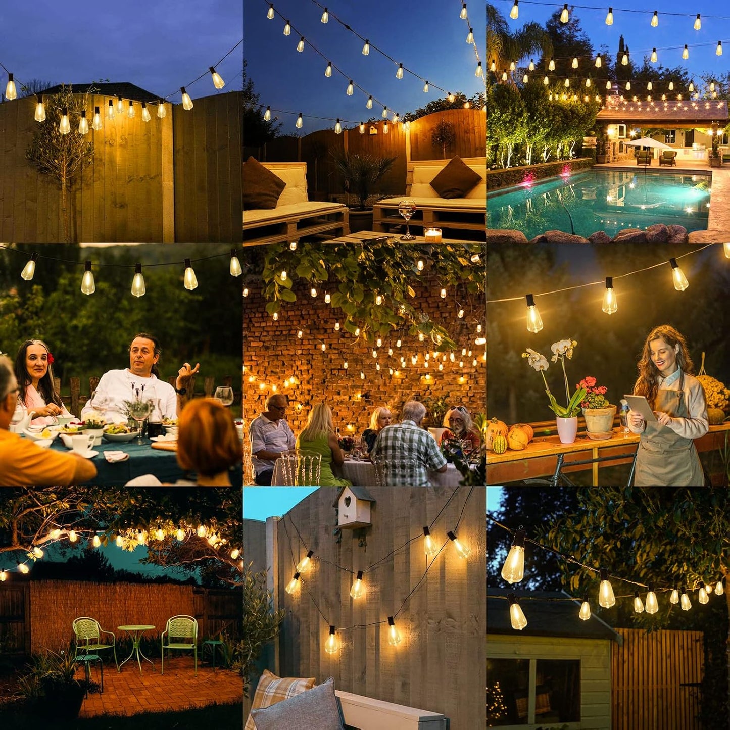 Guirnalda de luces LED para exteriores, Brightever, 100FT, imperm.