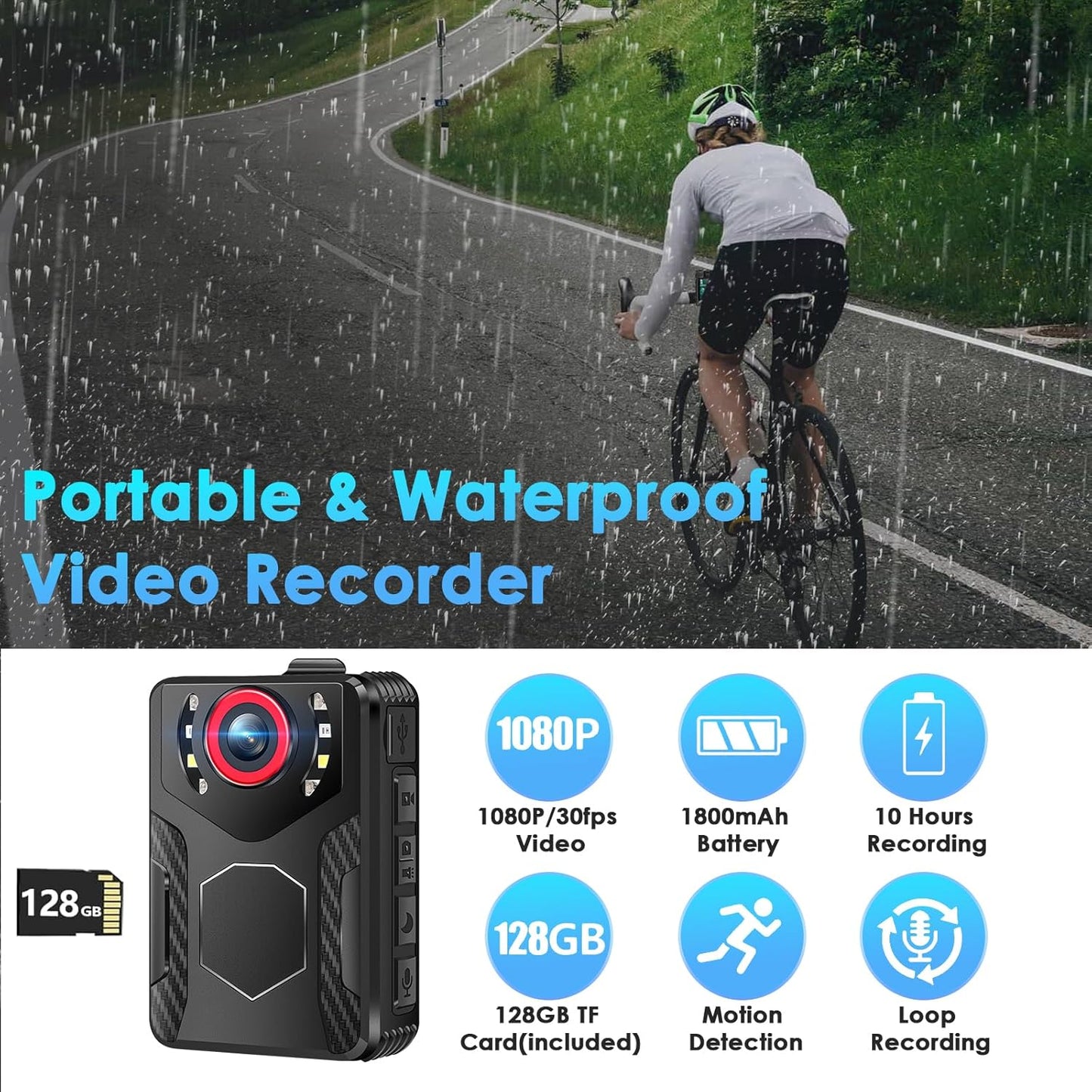 Cámara corporal con grabación de audio y video, 4K, 1080P.