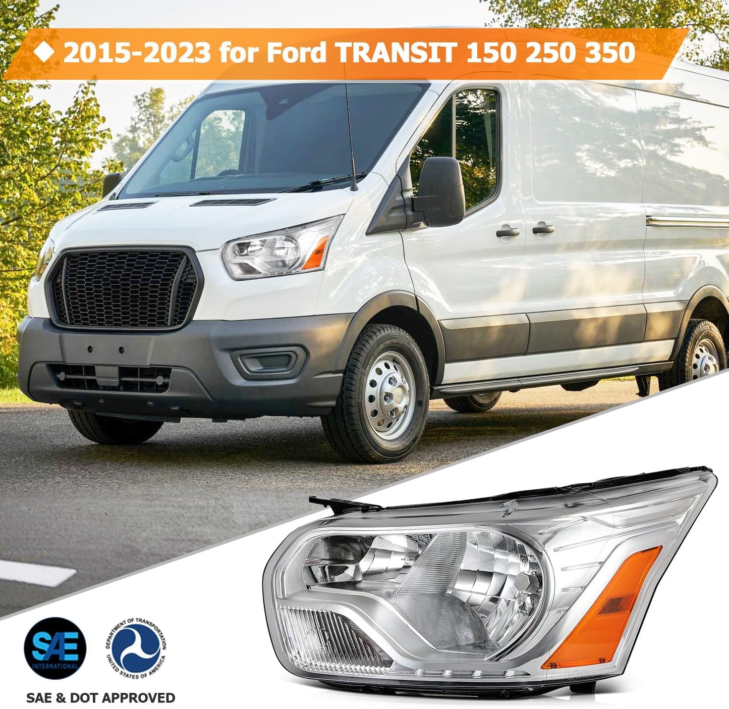 Faro delantero compatible con 2015-2023  Ford TRANSIT Derecho