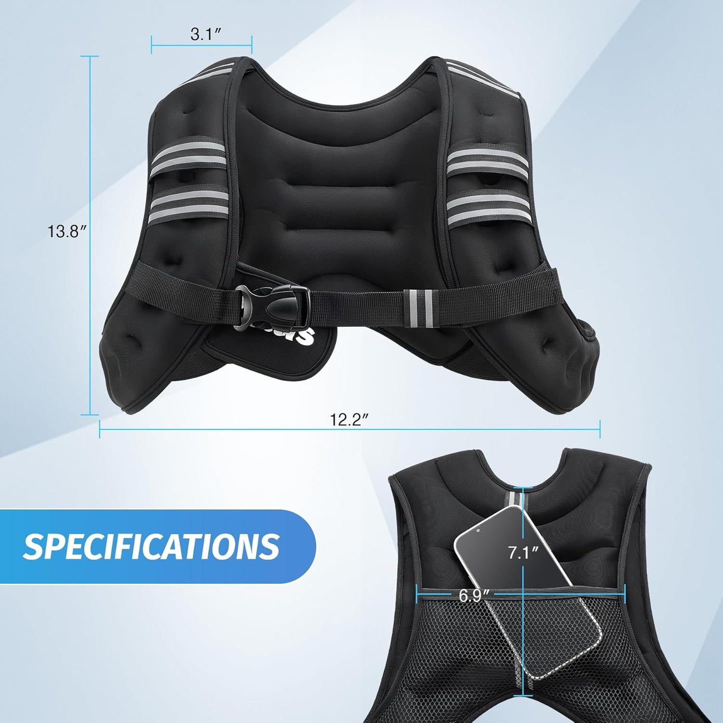 ZELUS Chaleco con peso, 12LB, (5.85KG), con lineas reflectantes.