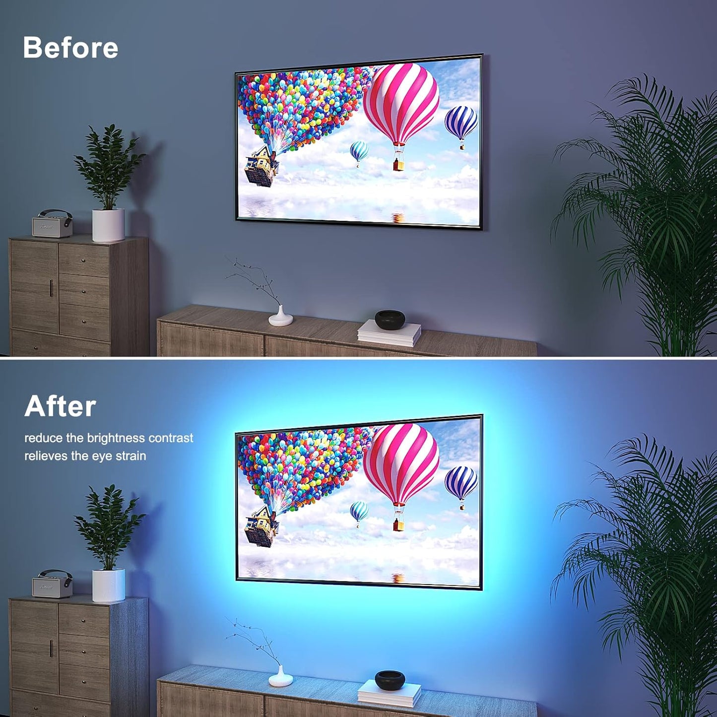 Retroiluminación LED para TV,  de 60 a 70", RGB, Bason, control remoto.