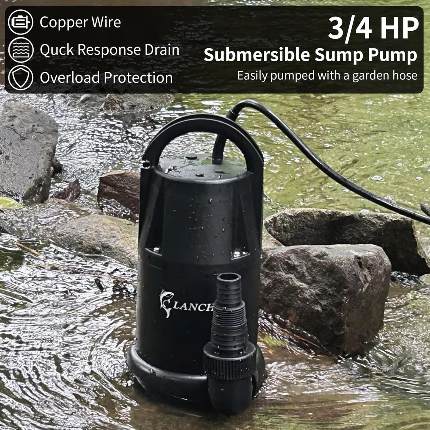 Bomba de sumidero de agua sumergible portátil LANCHEZ 3/4 HP.