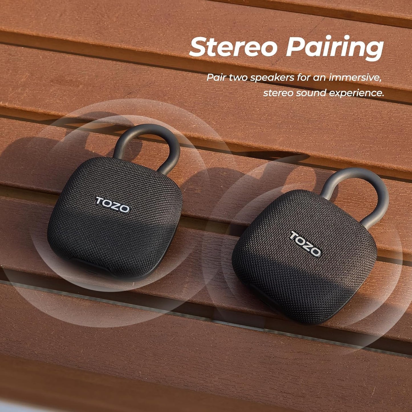 Altavoz Bluetooth portátil con mosquetón ajustable, TOZO PE1