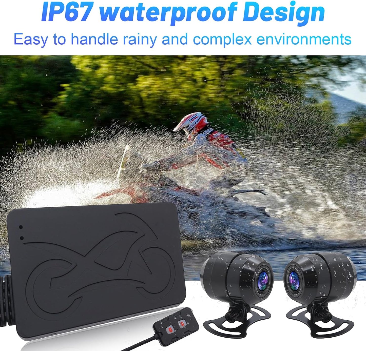 Geloo Cámara de tablero de motocicleta dual 1080P Dash Cam