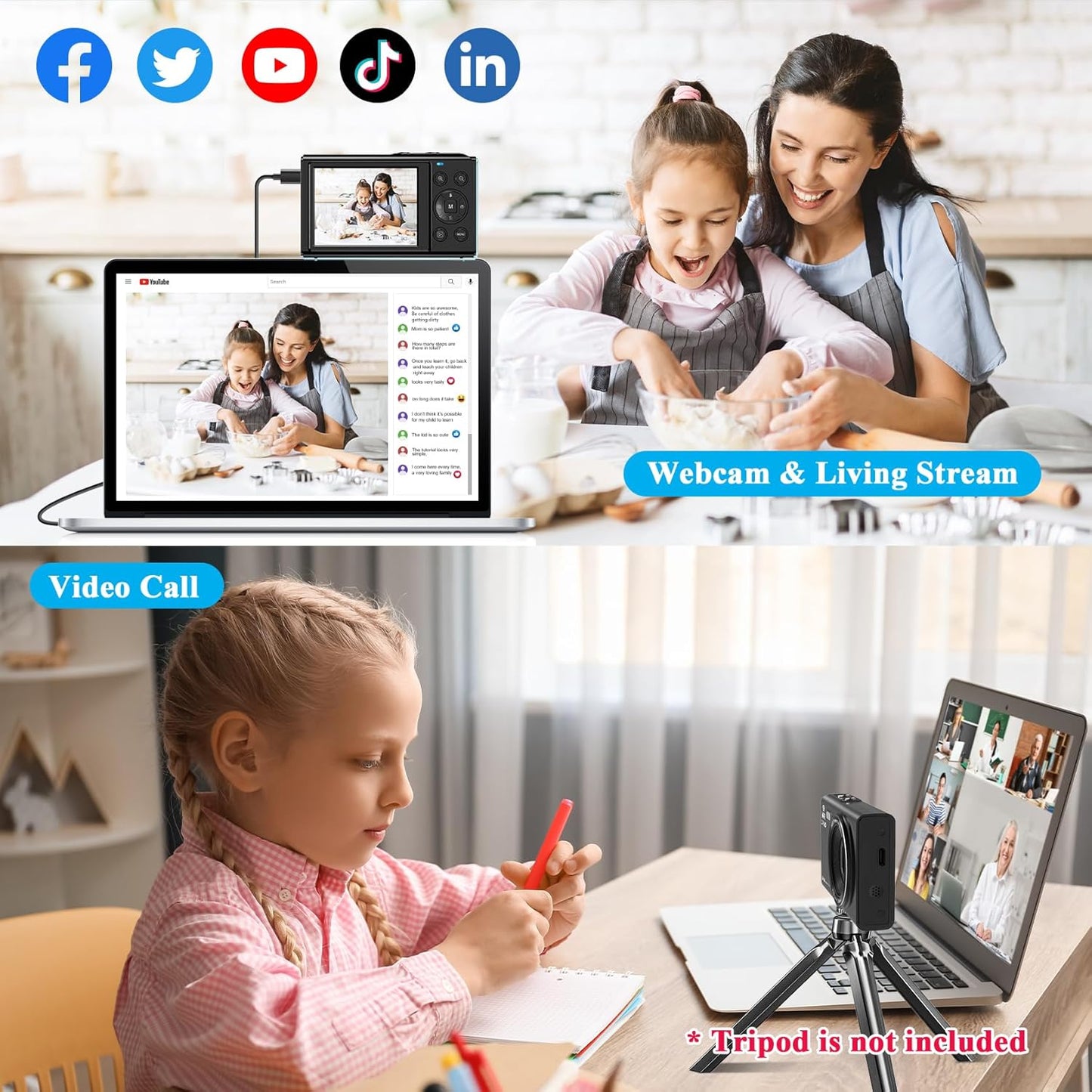 Cámara Digital de 64 MP, Zoom 16X, FHD 1080P, 32 GB, 2 Baterías.