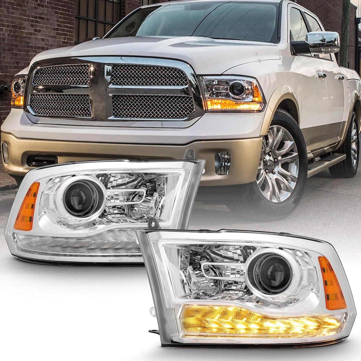 Faros delanteros LED halógenos Dodge Ram 1500 2500 3500 DETALLE
