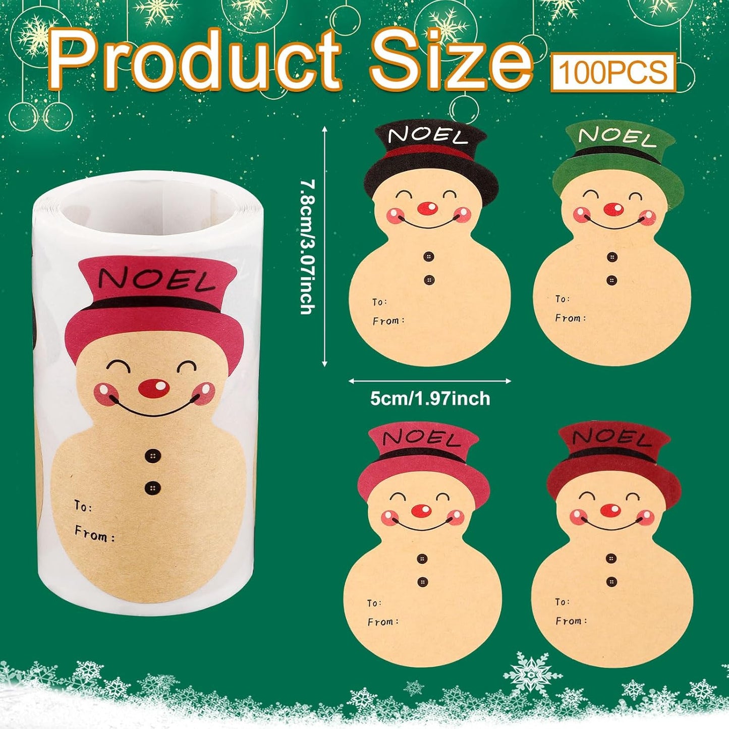 200pcs Etiquetas Adhesivas de Muñeco de Nieve Navidad