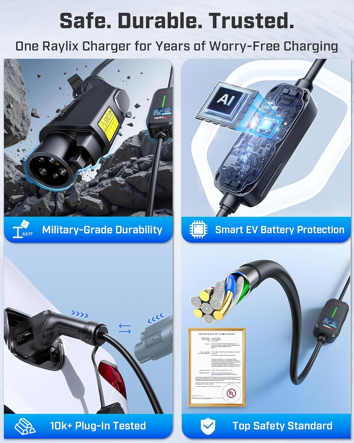 Cargador de auto portátil EV, nivel 1 y 2, 16 amp. 110/240V (USADO)