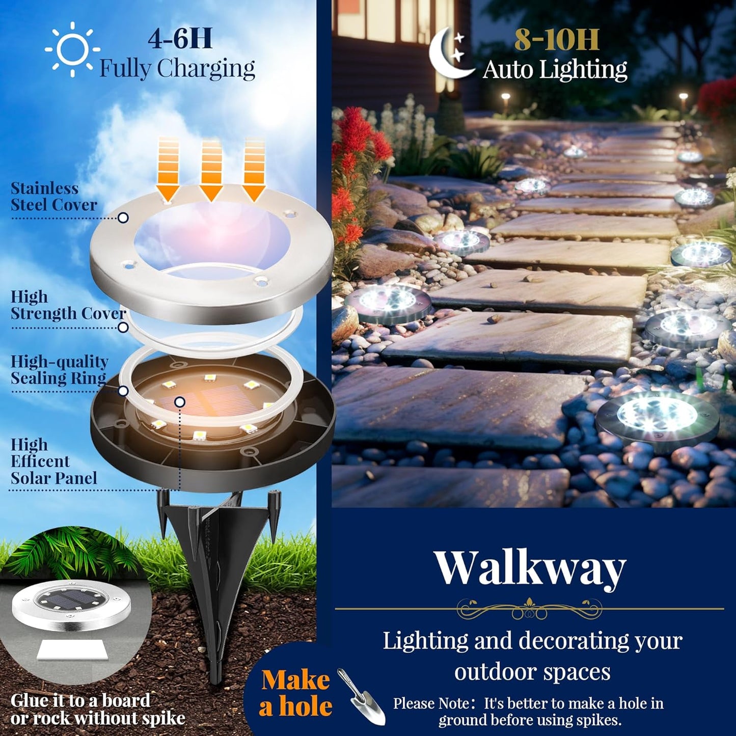 Luces solares de tierra, SOLPEX, 12pcs, impermeables, de jardin.