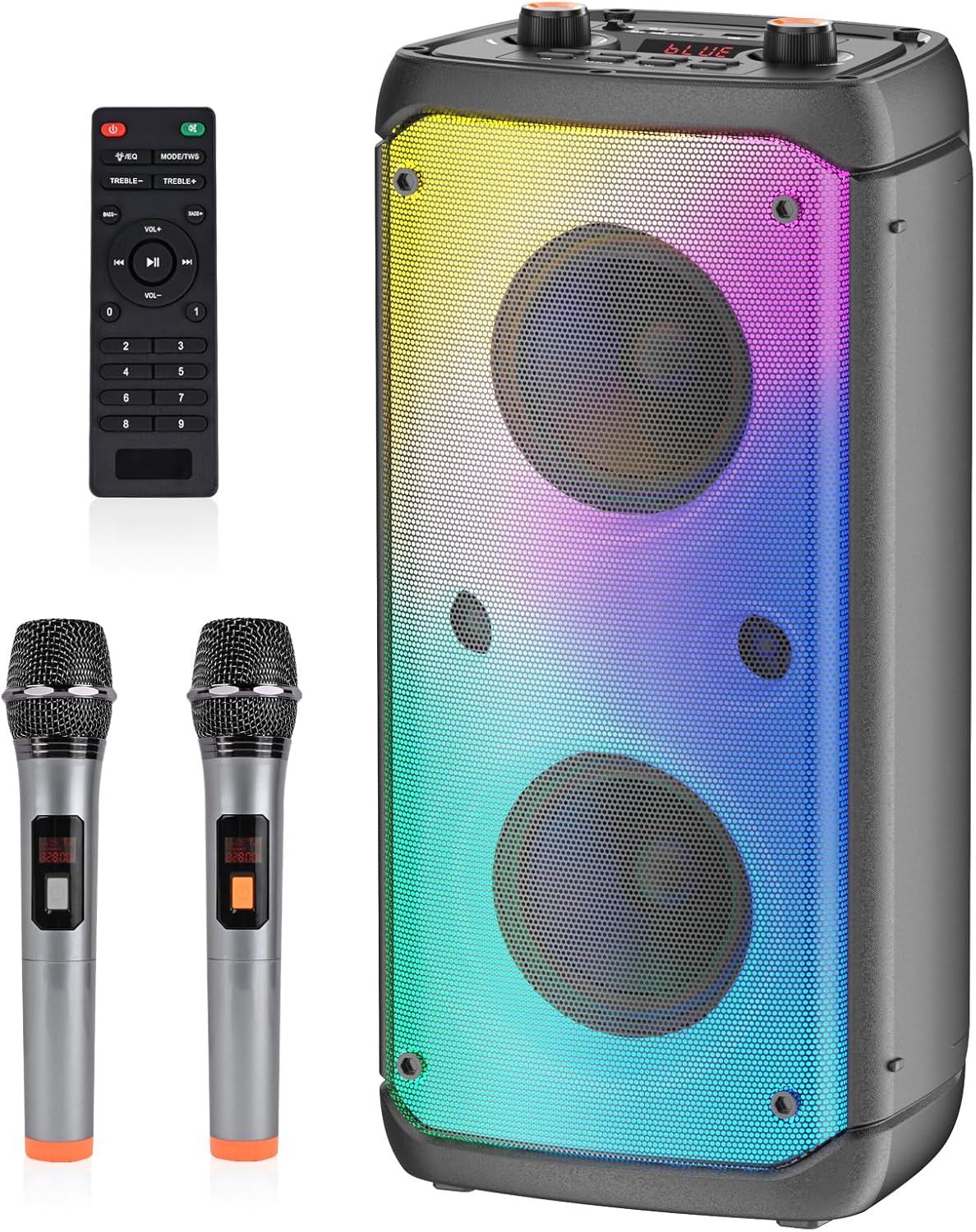 Altavoz Bluetooth Q55, con 2 microfonos, luces RGB,(DETALLE).