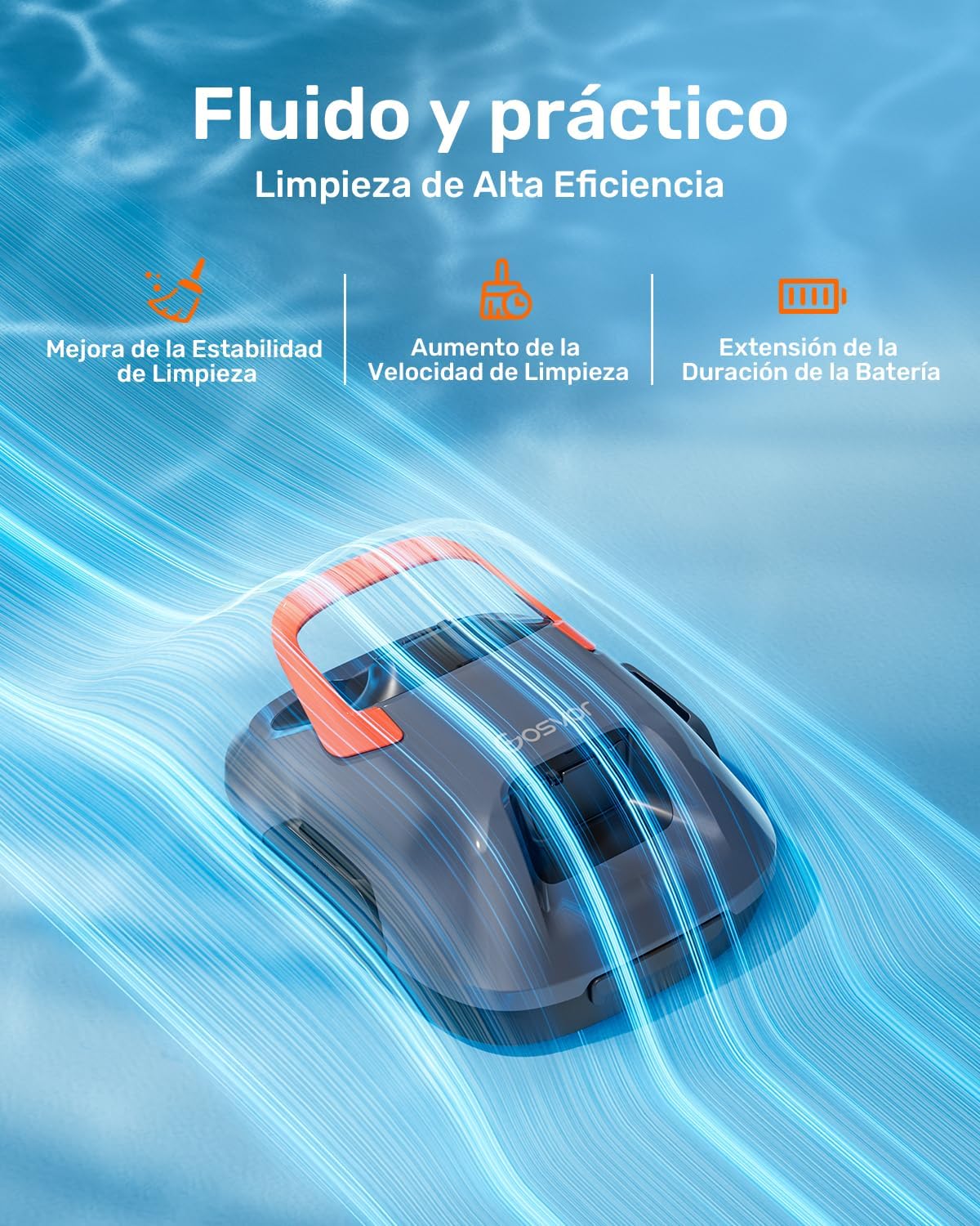 Robot limpiafondos de piscina Gosvor color gris y naranja inalámbrico — vista 3