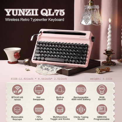 Teclado Yunzii, Máquina de Escribir, Inalámbrico Mecánico, BT (DETALLE)