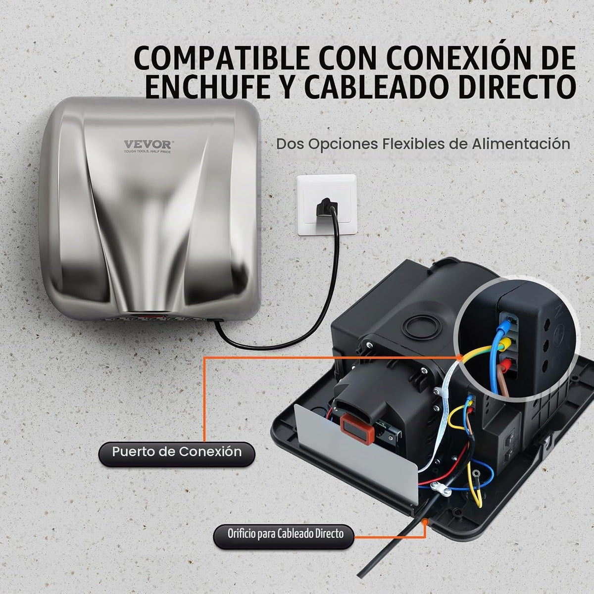 Secador de manos VEVOR de acero inoxidable montado en pared de baño comercial — vista 5