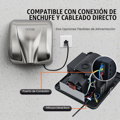 Secador de manos VEVOR de acero inoxidable montado en pared de baño comercial — vista 5