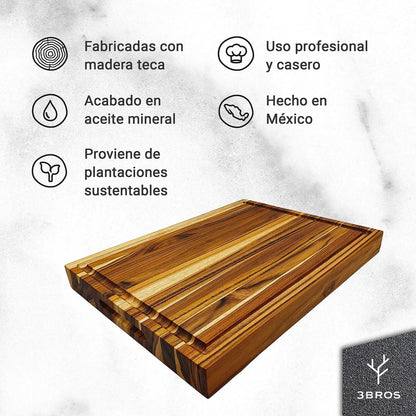 Tabla de madera de Teca para picar, cortar y servir, 3BROS.