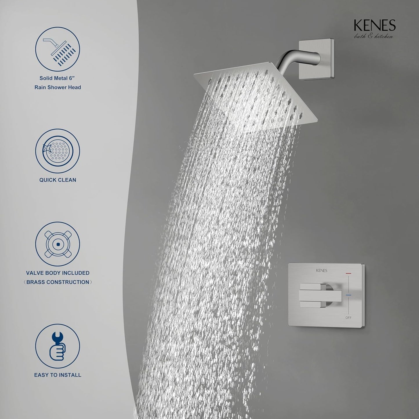 Grifo de ducha cuadrado con cabezal de ducha de lluvia inoxidable.