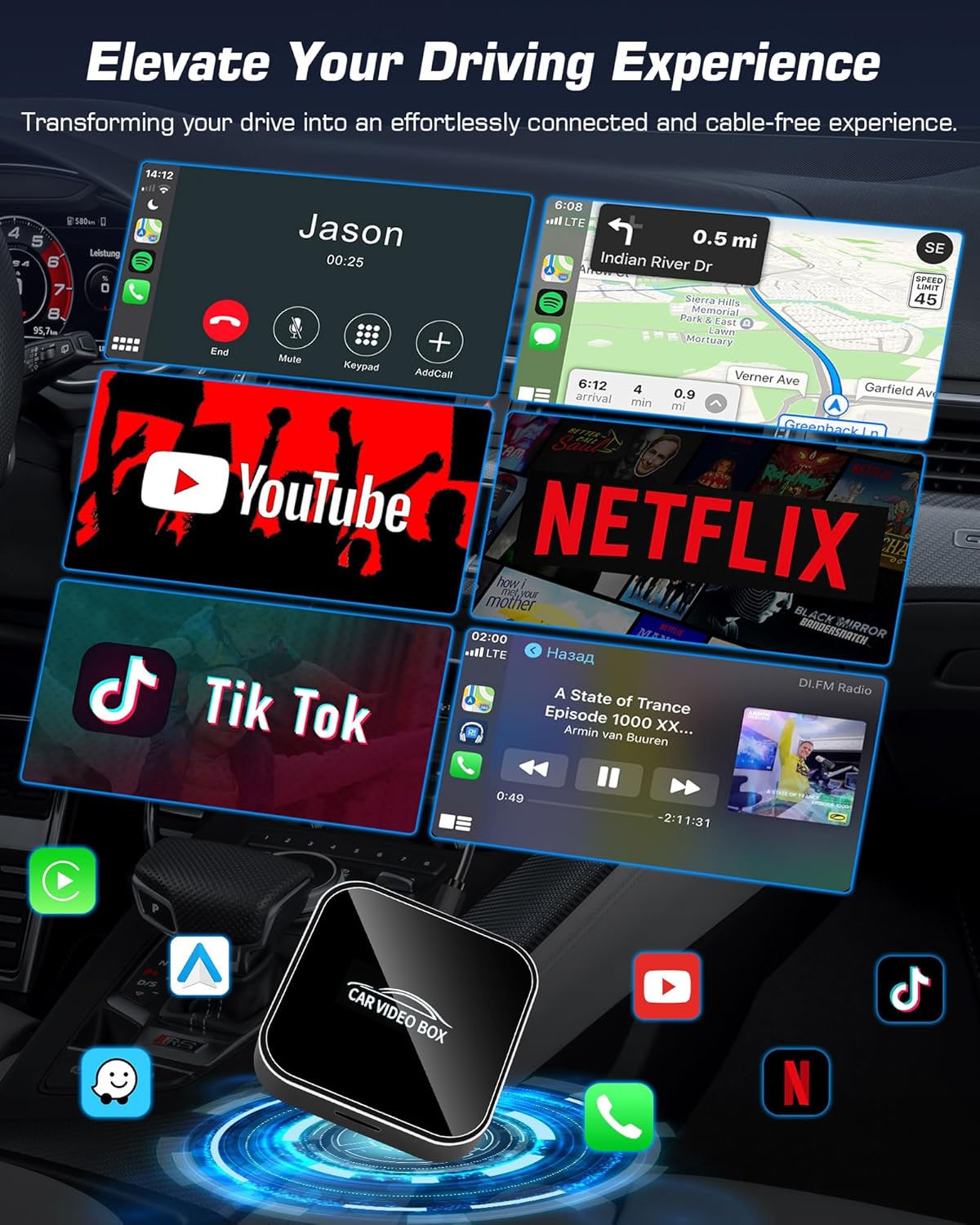 Adaptador Carplay Inalámbrico, 1080p Video Box.