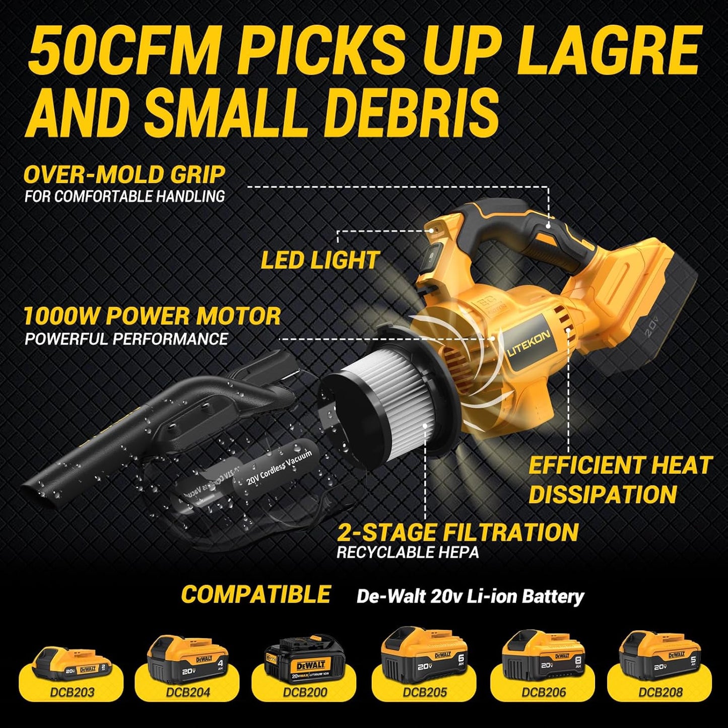 Aspiradora inalámbrica compatible con bat. max. 20V (sin batería).