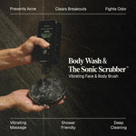 Cepillo vibrante para rostro y cuerpo con gel de ducha, Black Wolf.