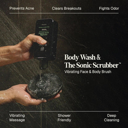 Cepillo vibrante para rostro y cuerpo con gel de ducha, Black Wolf.