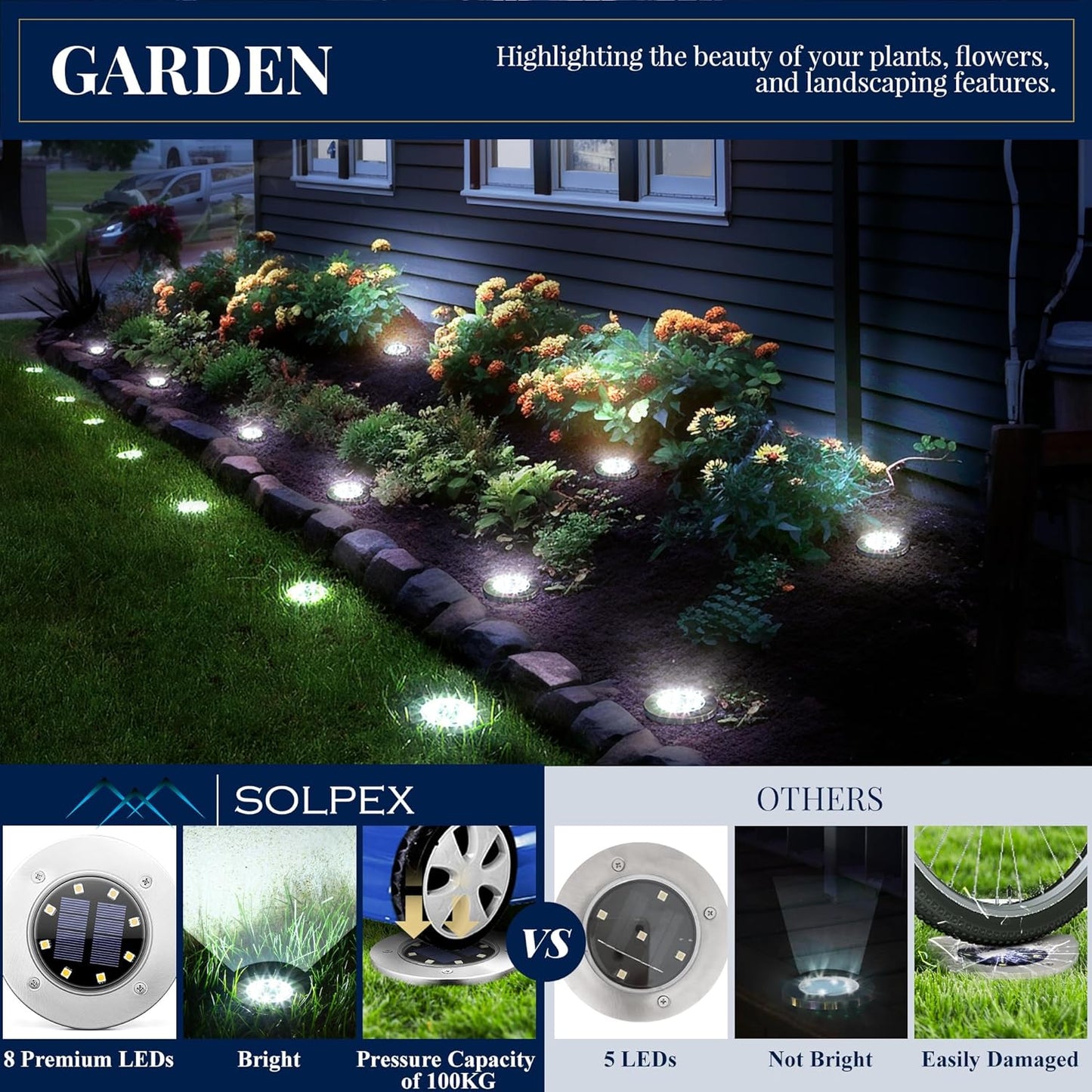 Luces solares de tierra, SOLPEX, 12pcs, impermeables, de jardin.