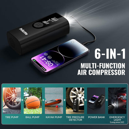 Compresor de Aire portátil, 20000 mAh, neumáticos max 150 PSI.