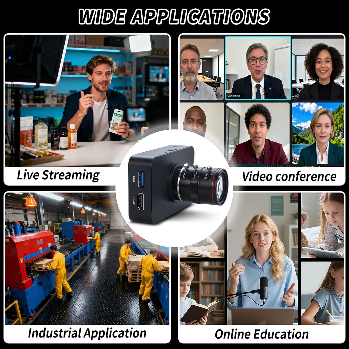 Cámara HDMI de 12 MP 1080P USB HD Streaming Enseñanza, USADO