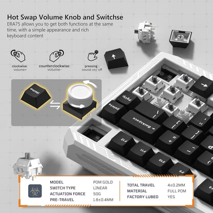 Teclado Mecánico Inalámbrico, Womier ERA75, con VIA/QMK (DETALLE)