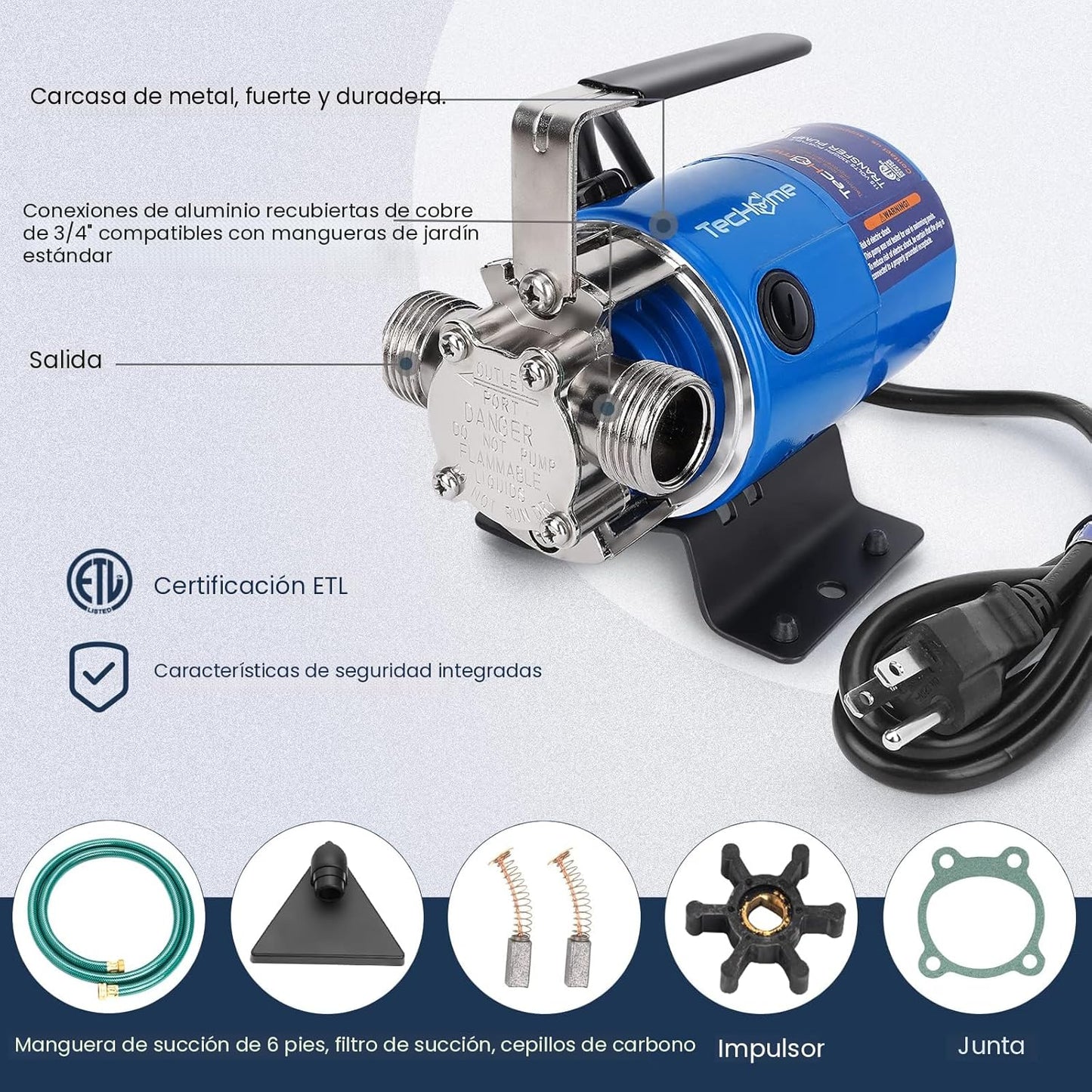 Bomba de drenaje de transferencia, con manguera, 115V 1/10HP.