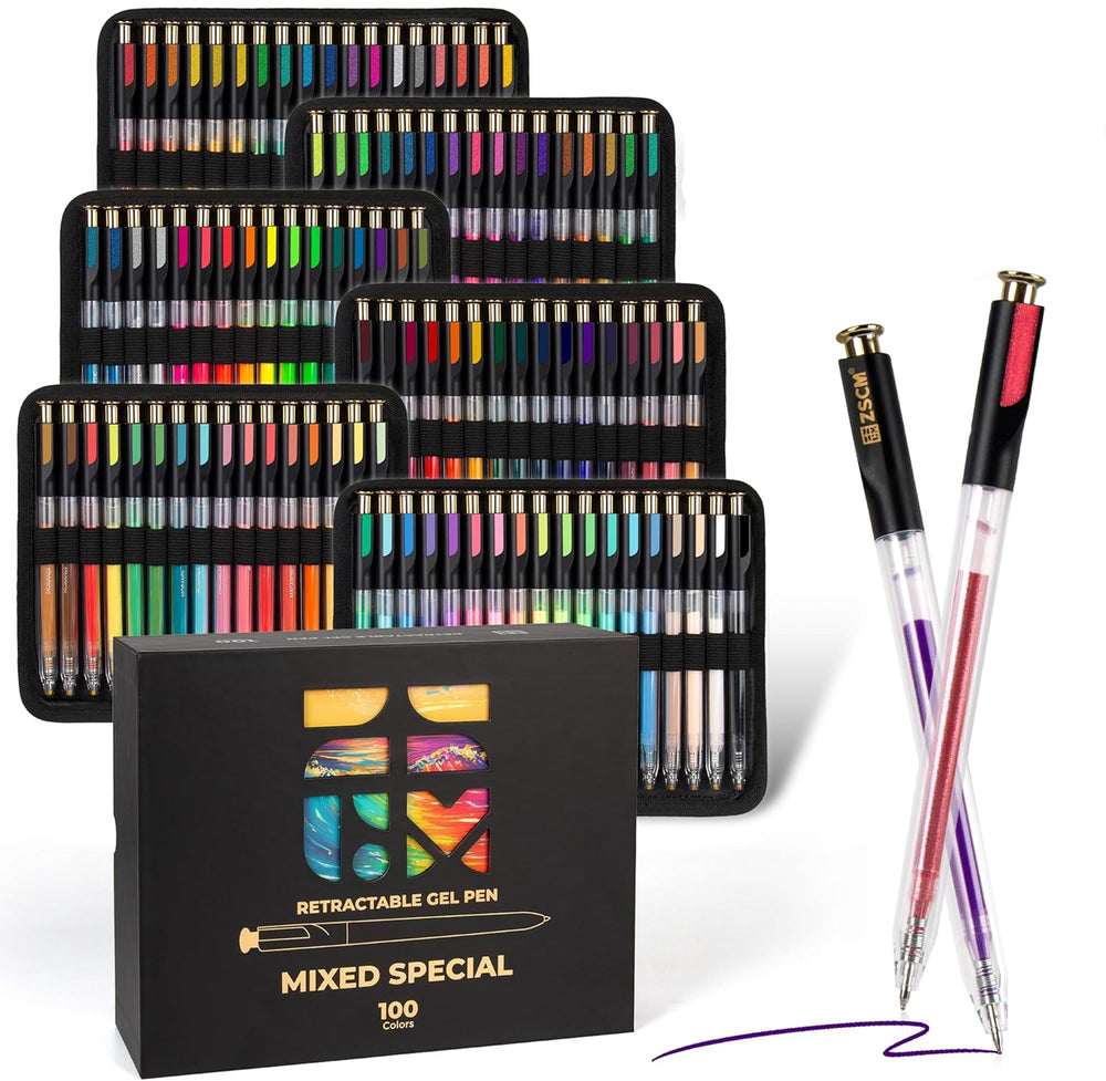 Bolígrafos de gel retráctiles, ZSCM de 100 colores, punta fina 0.039 in.