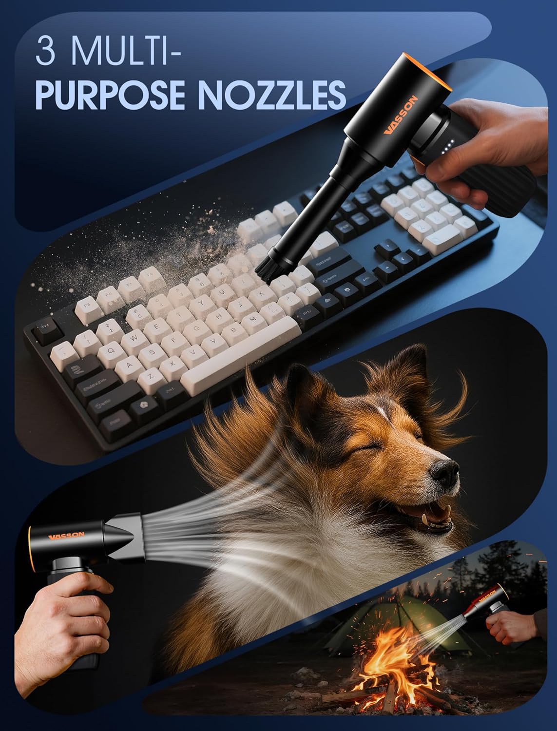 Soplador de aire, inalámbrico de 260000 RPM, Recargable, 3 Vel.