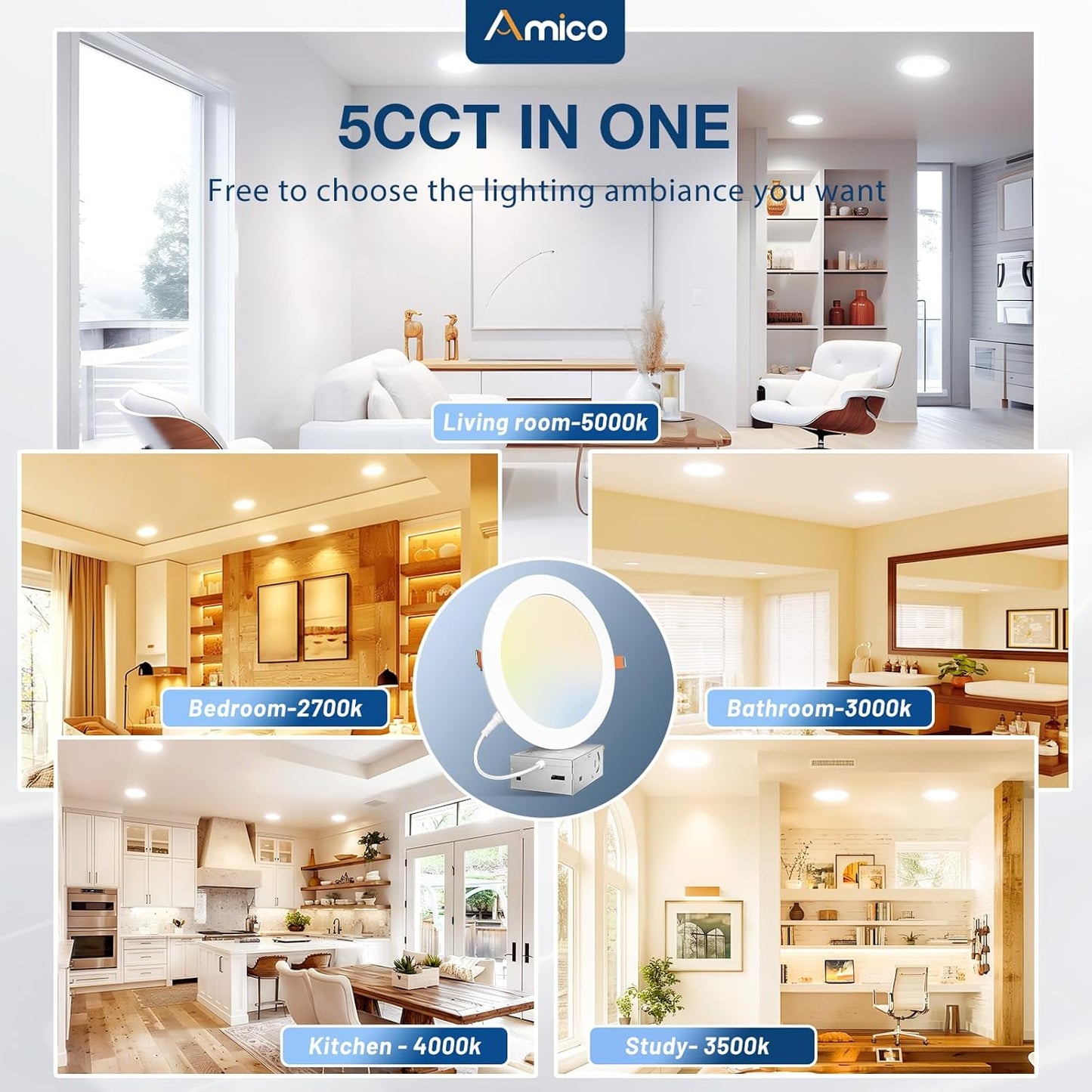 12 luces LED empotrables AMICO de 7" y 5CCT en 1