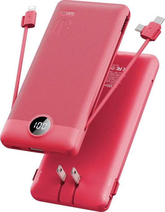 VRURC Cargador portátil con cables y enchufe, 10000mAh.