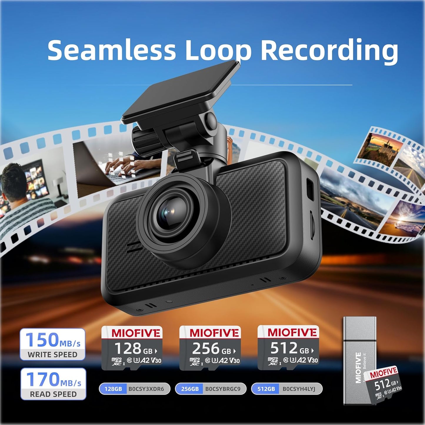 Miofive, Cámara de coche 4K, grabación en bucle, HDR.