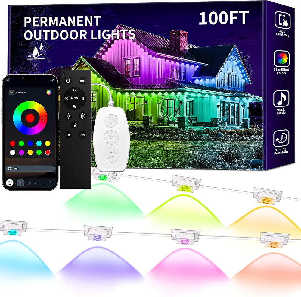 Luces permanentes KSIPZE para exteriores de 100FT, RGB+IC