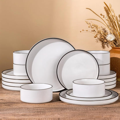 Vajilla Porcelana 12 Piezas Set 4 Blanco Borde Negro MALACASA