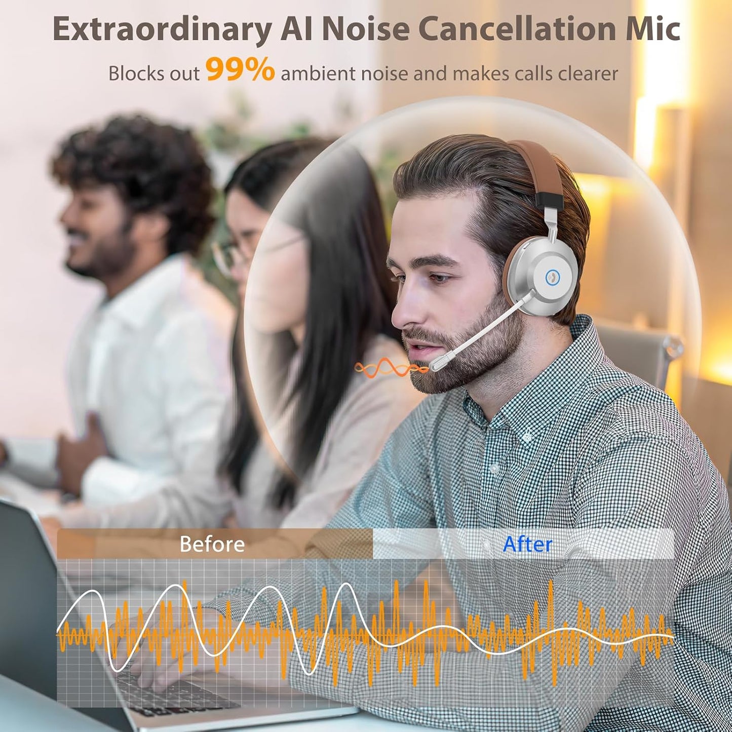 Auriculares inalámbricos con micrófono para el trabajo, (DETALLE)