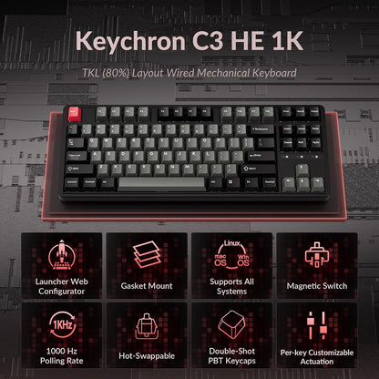 Teclado mecánico con cable Keychron C3/HE/TKL, interruptores magnéticos