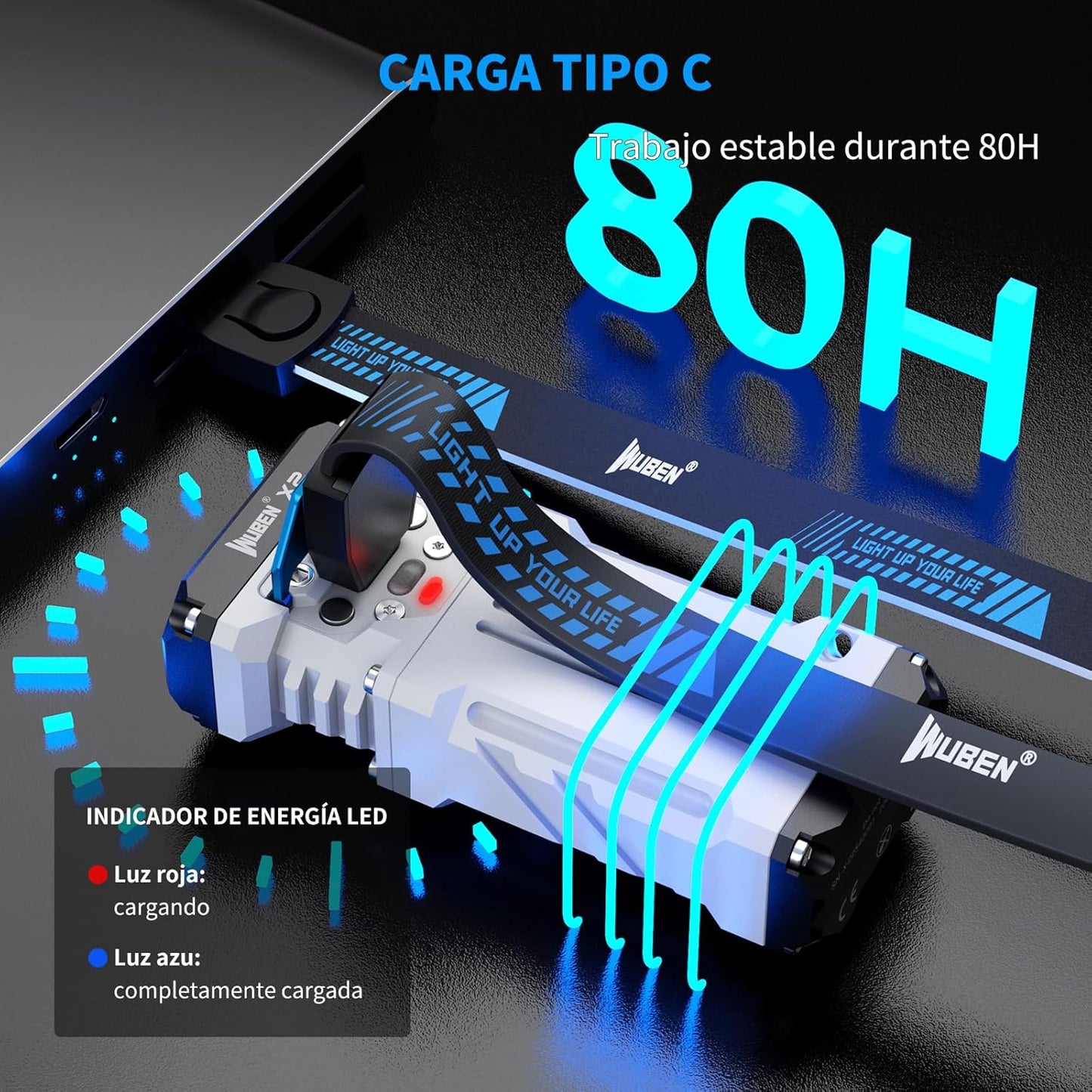 WUBEN X2 Linterna LED Recargable, 1800 lúmenes.