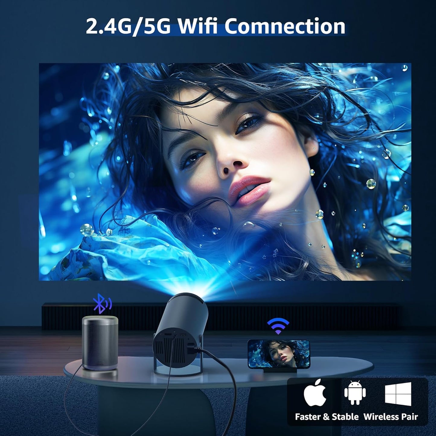 Aubor Mini proyector con Android TV 11.0, 1080P con WiFi 5G y Bluetooth